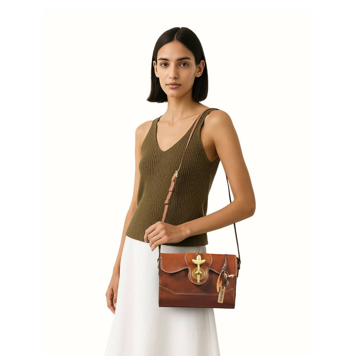 Hidesign Genuine Leather Women's Sling Bag With Detachable Strap - Tan