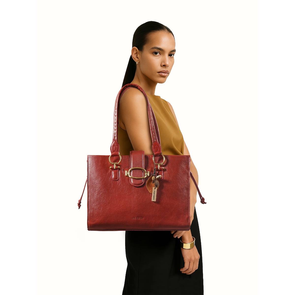 Hidesign Genuine Leather Women's Tote Bag - Red