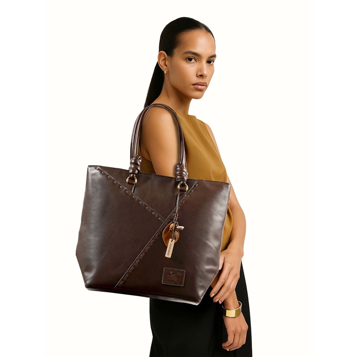 Buy Hidesign Genuine Leather Women's Tote Bag - Dark Brown Online