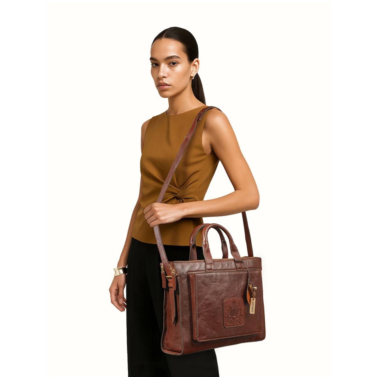 Hidesign Genuine Leather Women's Messenger Bag With Detachable Strap - Tan