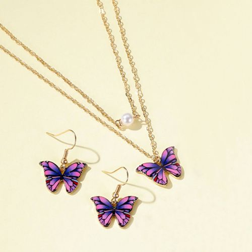 Buy Yellow Chimes Gold Plated Purple Butterfly Design Pendant set