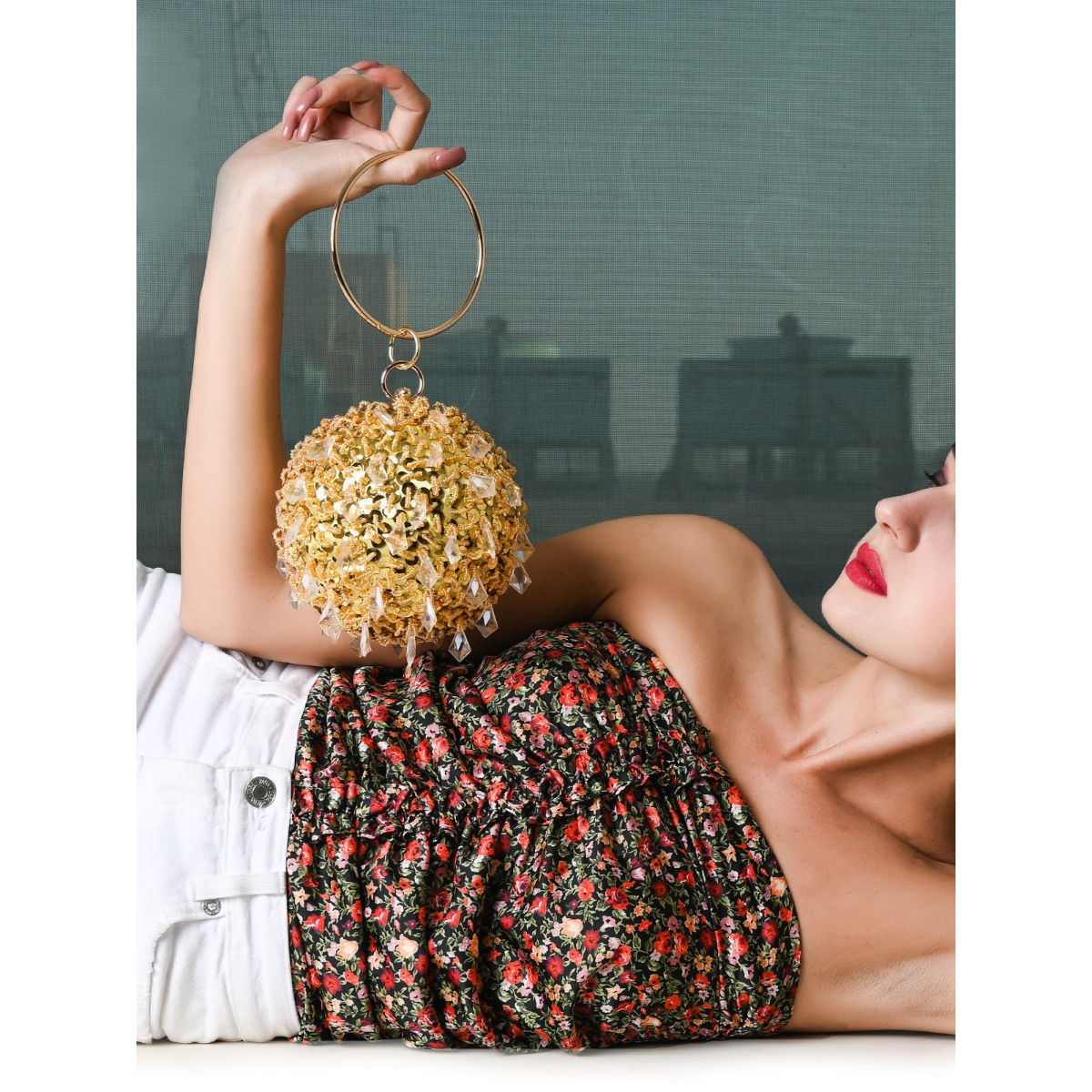 Buy Odette Luxe Gold Round Clutch Bag Online