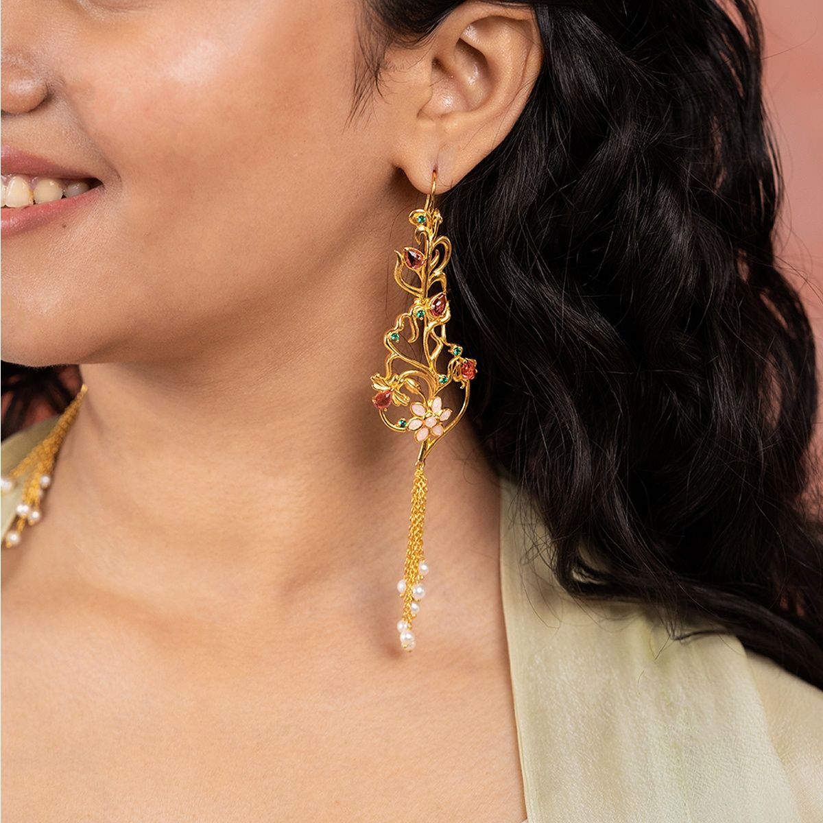 Fleurel Tulip Diamond Drop Earrings Jewellery India Online  CaratLanecom