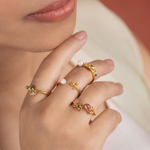 Shaya by CaratLane Dancing Dulhan Stackable Rings in Gold Plated 925 Silver  (Pack of 4)