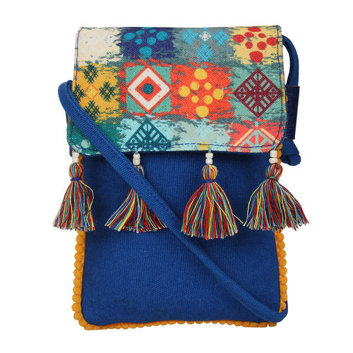 Buy Anekaant Blue Multi Geomat Digital Printed Canvas Sling Bag