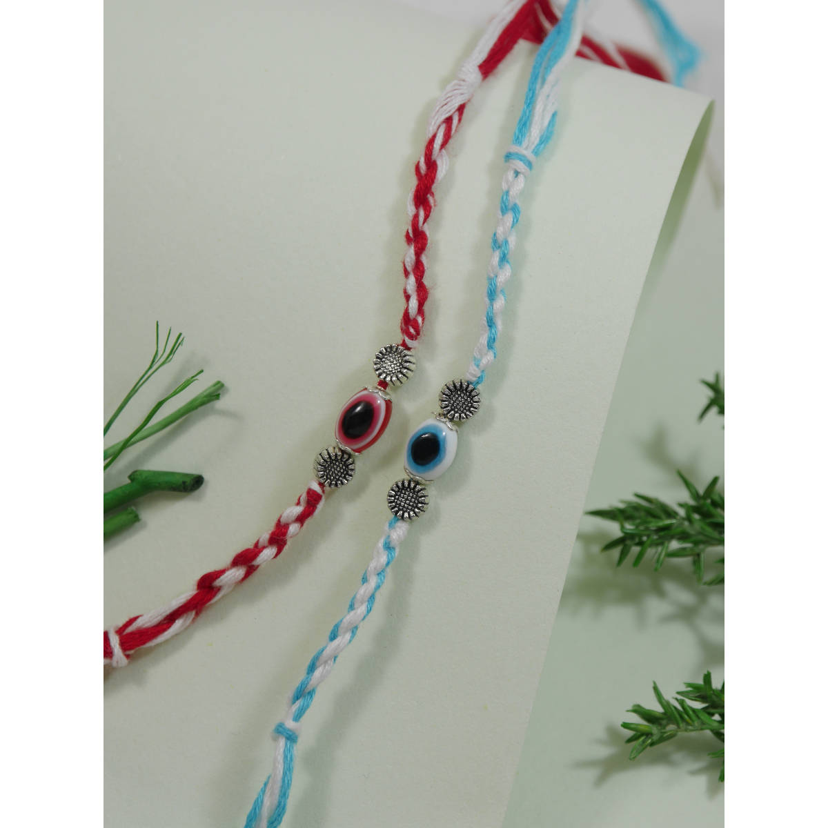I Jewels Multi-Color Enamel Evil Eye Pearl Rakhi Gift Set