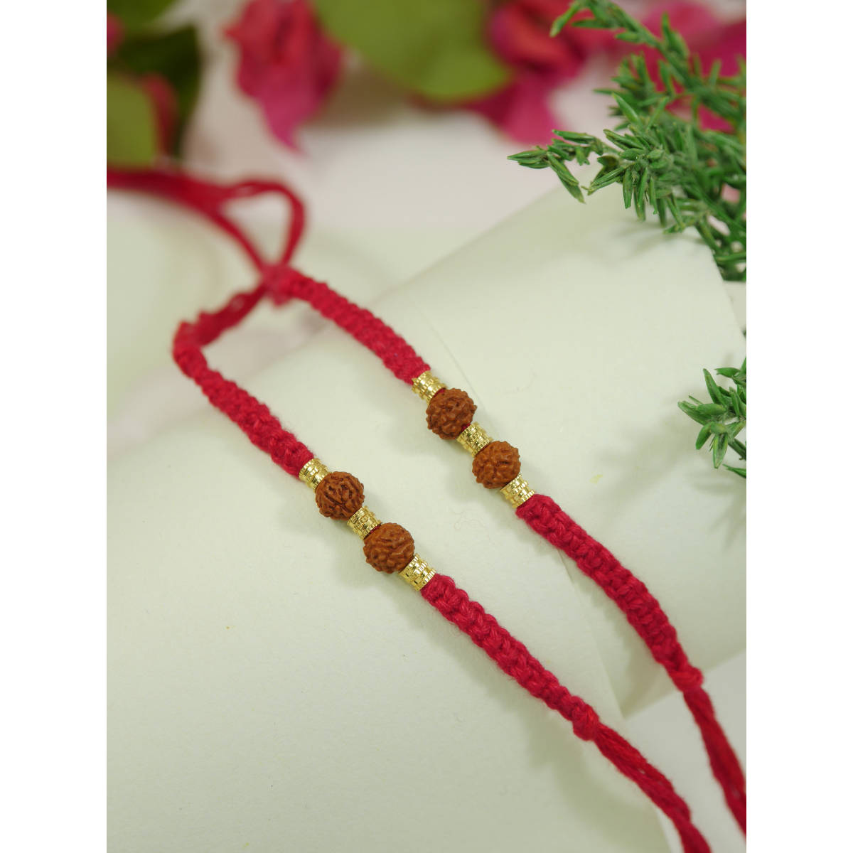 I Jewels Red Rudraksha Beads Rakhi Gift Set