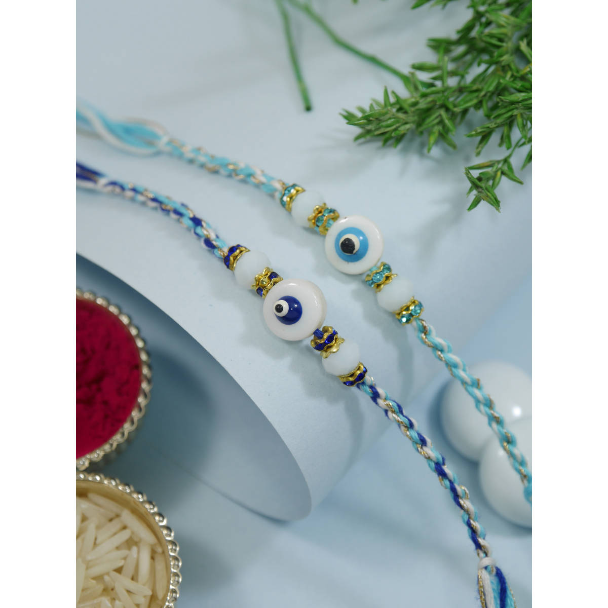 I Jewels Blue Enamel Evil Eye Rakhi Gift Set
