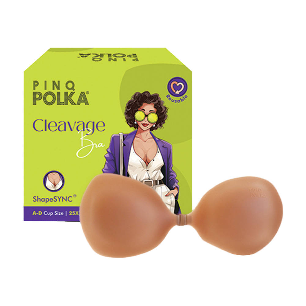 PINQ Polka Adhesive Stick-On Cleavage Bra - Reusable Invisible Strapless Bra Nude (B Cup)