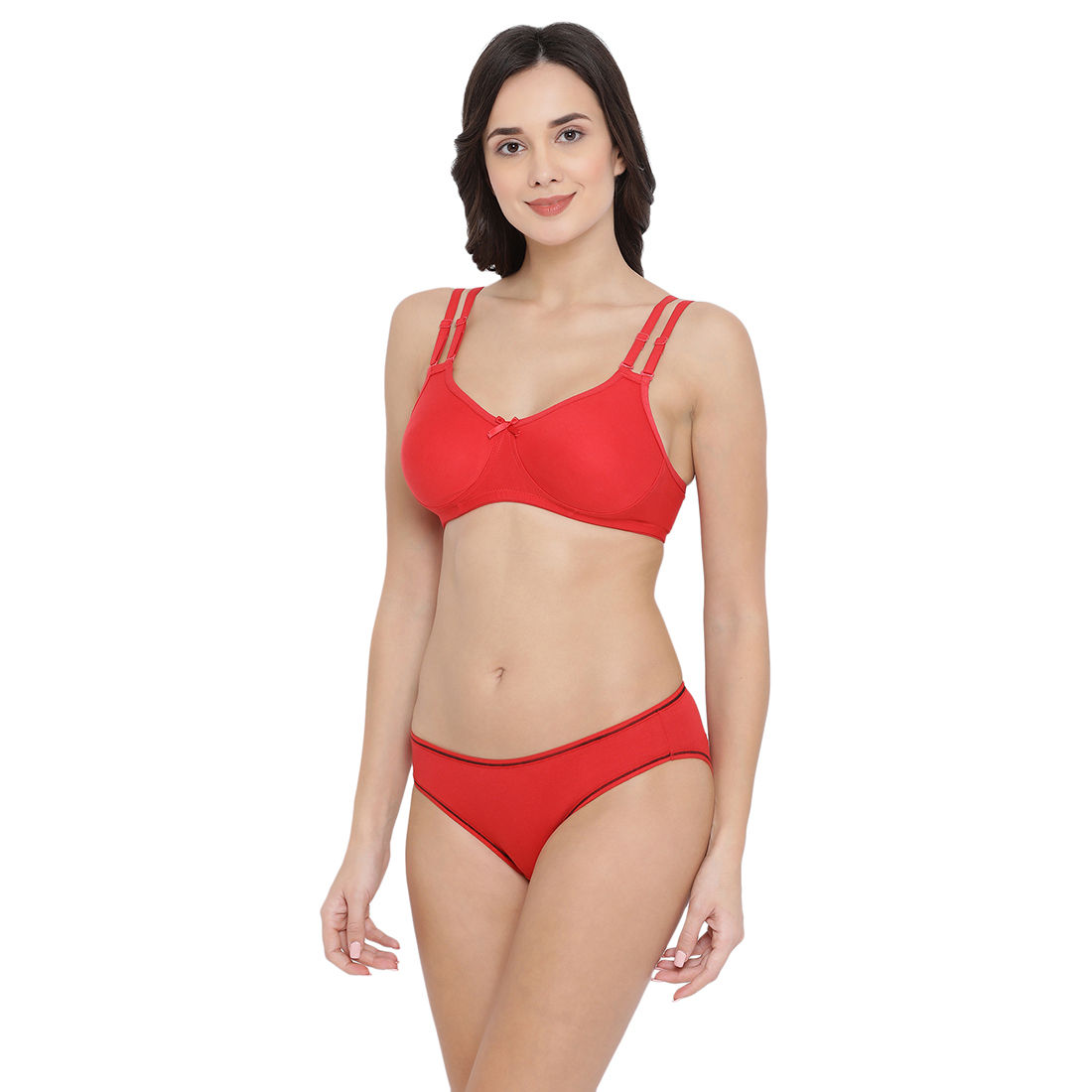 Clovia Cotton Rich Non Padded Non Wired Multiway T Shirt Bra And Low Waist Bikini Panty Red Buy 8026