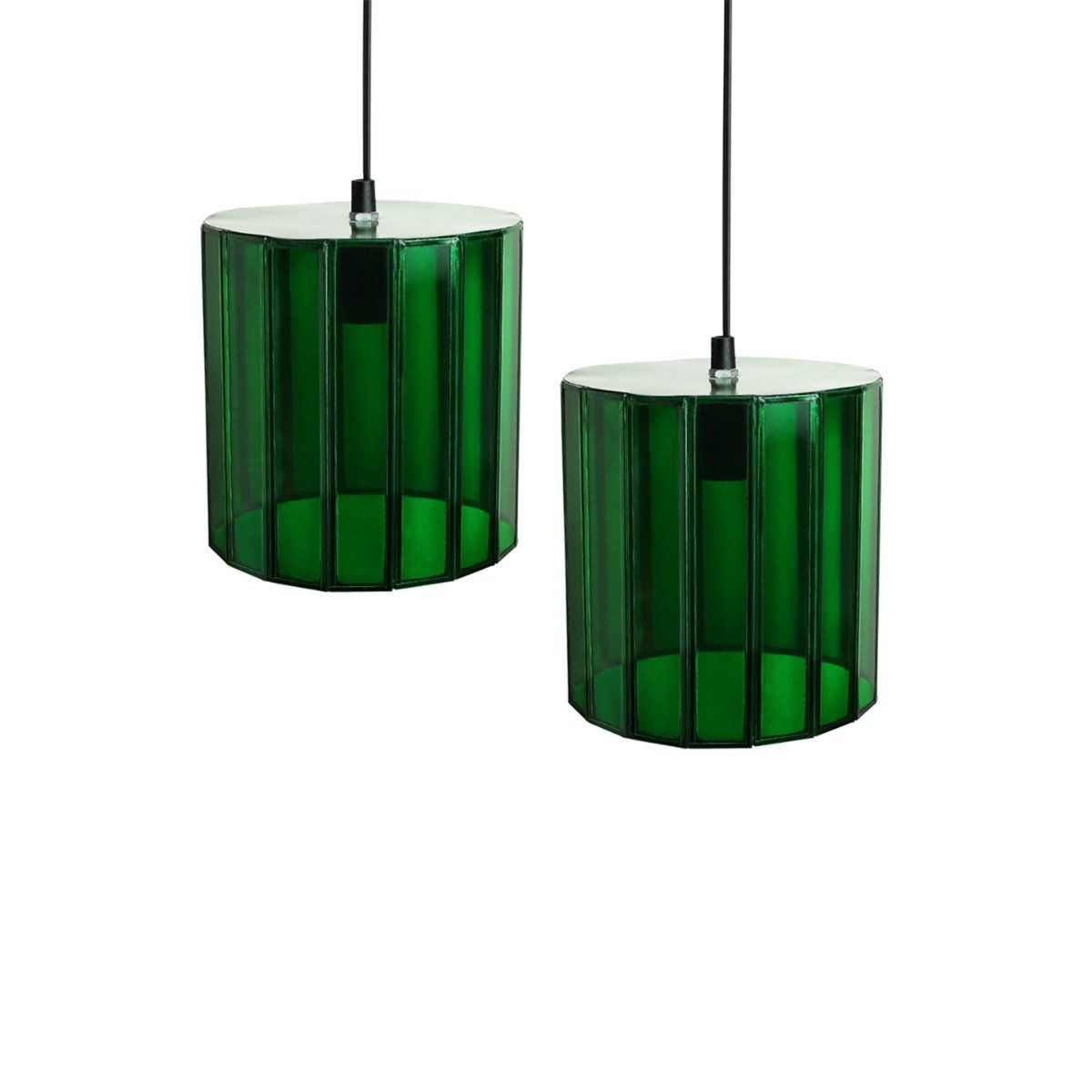 ExclusiveLane Handcrafted Cylindrical Hanging Glass Lamp (Set Of 2