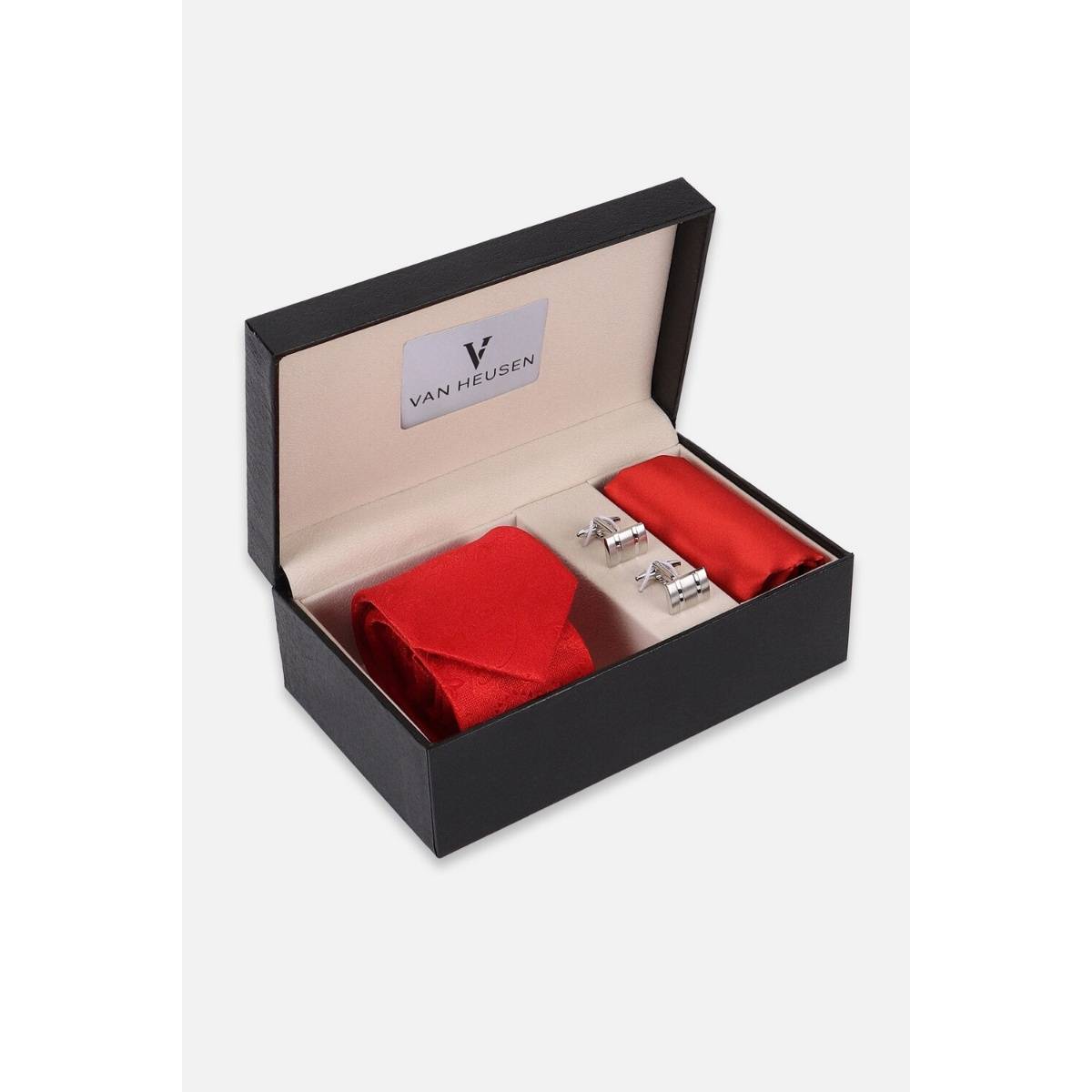 Van Heusen Men Textured Casual Red Necktie Accessory Gift Set