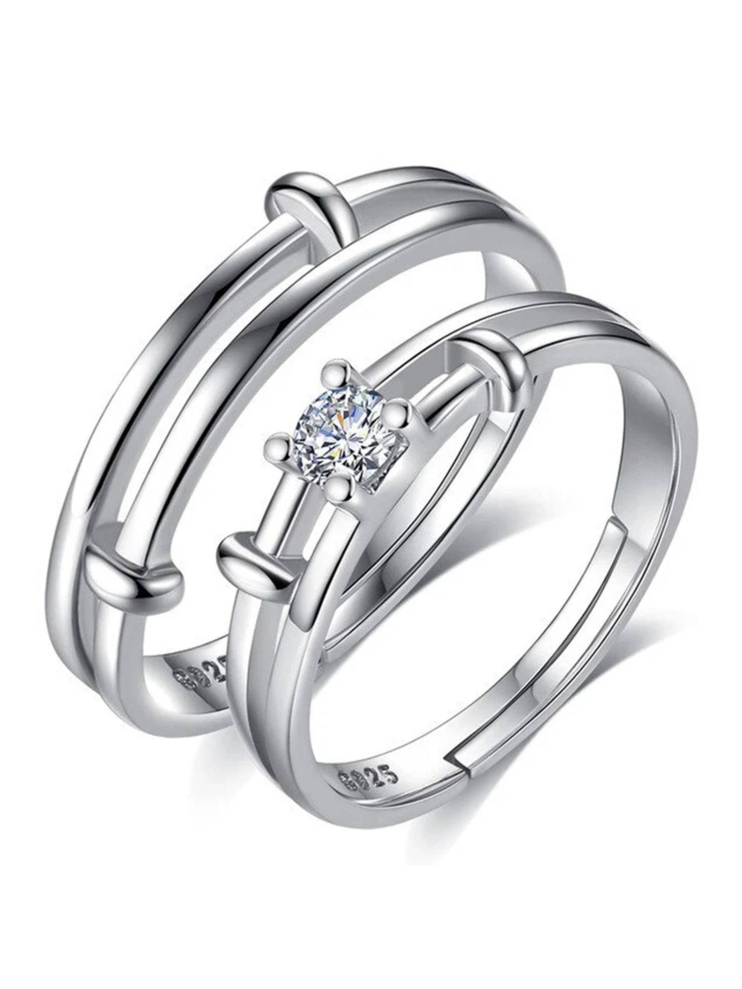 Buy Jazz and Sizzle Silver Plated AD Studded Adjustable Couple Rings ...