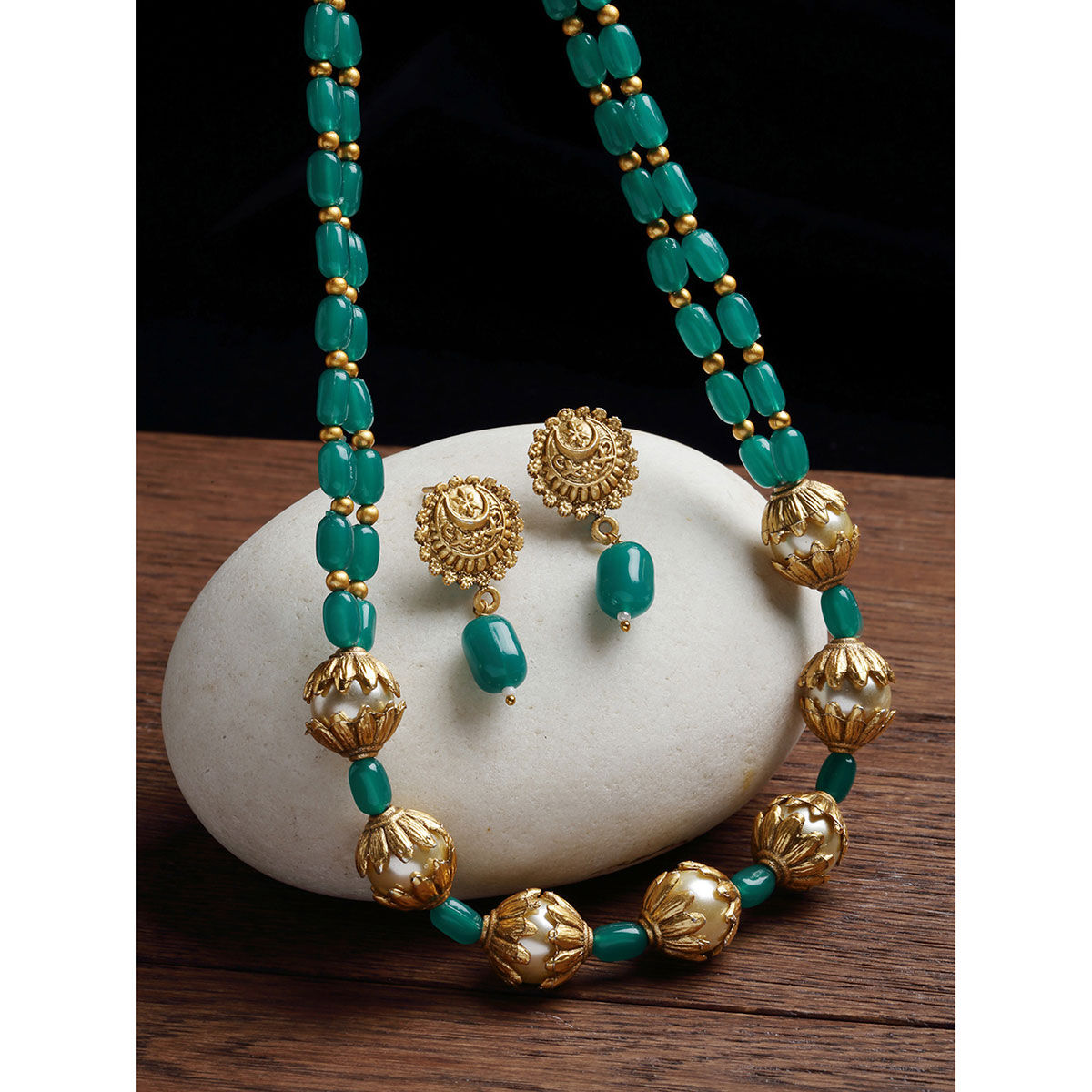PANASH AquaGreen & GoldPlated Handcrafted Mala Jewellery Set Buy