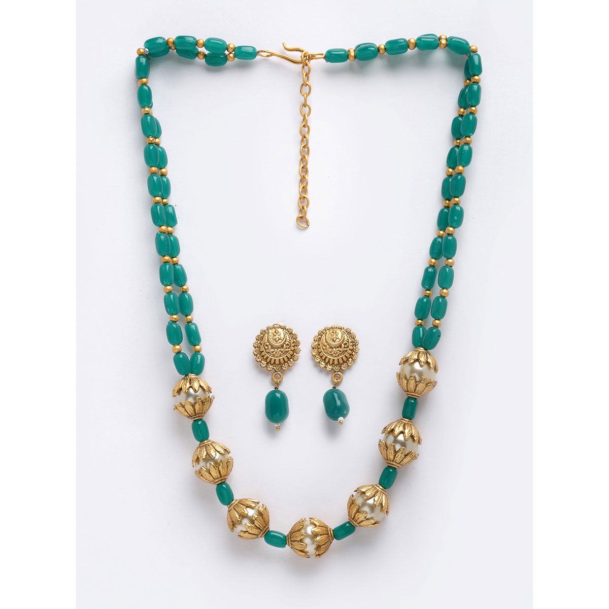 PANASH AquaGreen & GoldPlated Handcrafted Mala Jewellery Set Buy