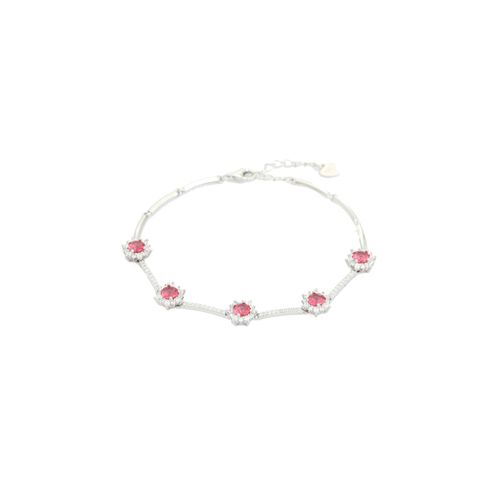 METALM Red Flower Charm Cz Diamond Tennis Bracelet For Women
