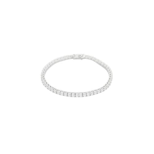 Silver Cubic Zirconia Tennis Bracelet - 50 CZ Stones, 7-7.3" Length, Snap Clasp, Gift Box (AnnaJewelBox)