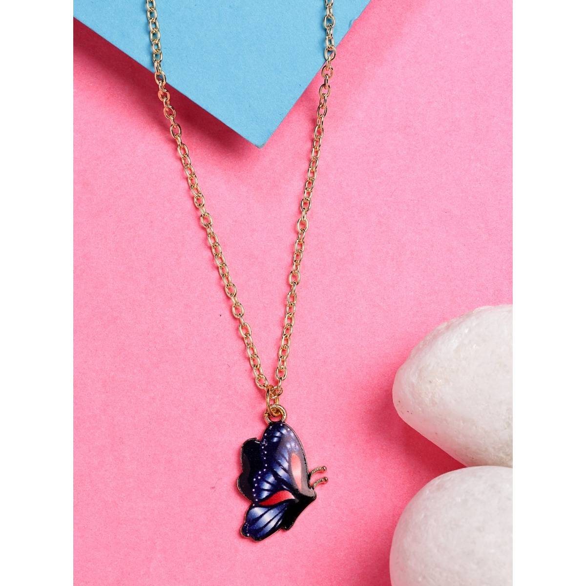 NVR Womens Gold-Plated Chain with Butterfly Pendant