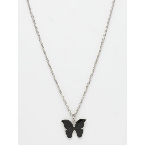 NVR Womens Silver-Plated Chain with Butterfly Pendant