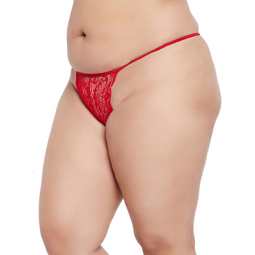 Secrets By ZeroKaata Plus Size Women Self Design Lace Thong Briefs Red (XL)