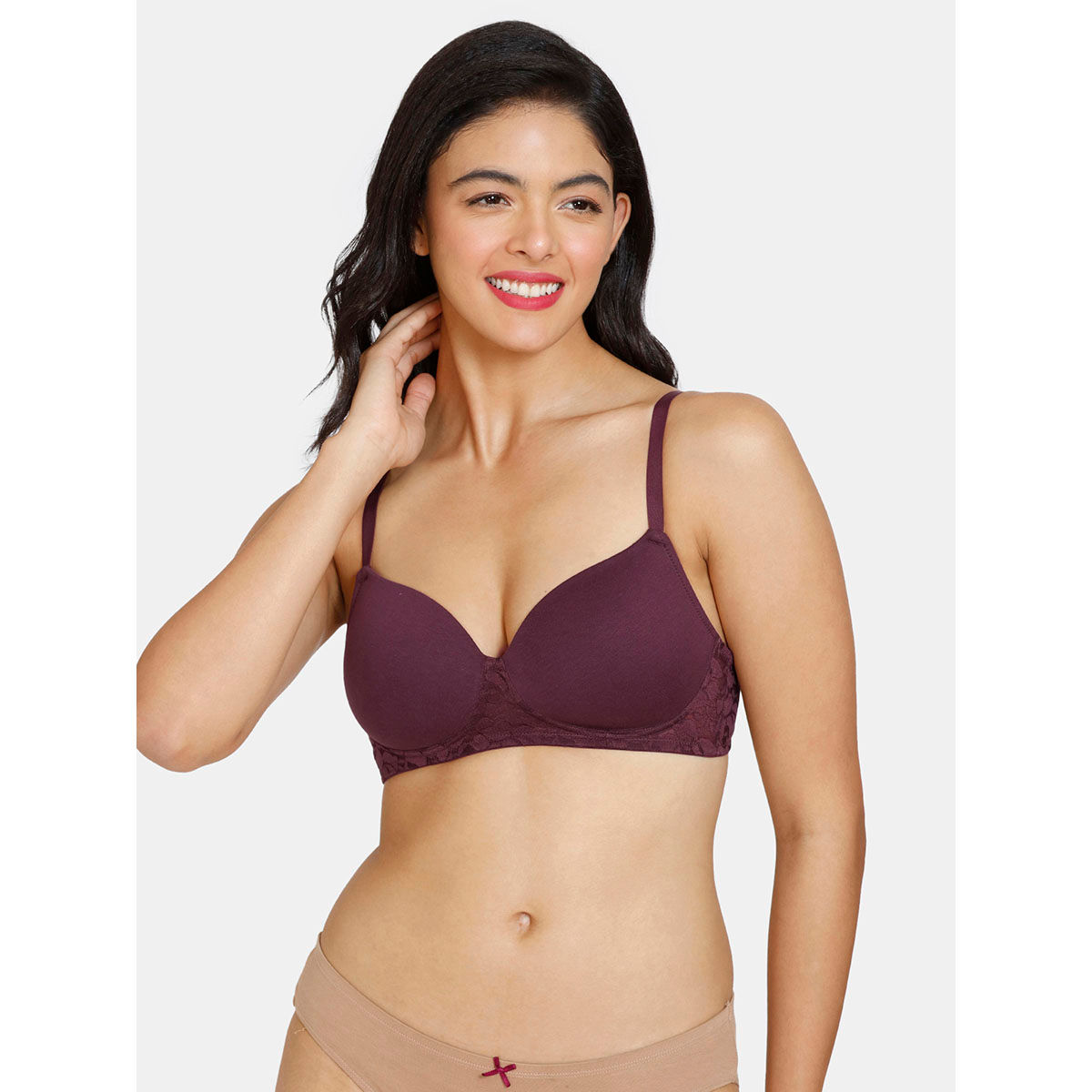 Buy Zivame Padded Non Wired 3-4th Coverage T-shirt Bra - Fig Online