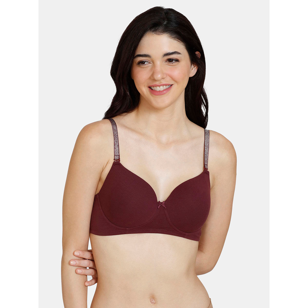 Buy Zivame Glitter Straps Padded Non Wired 3-4th Coverage T-shirt Bra - Fig  Online