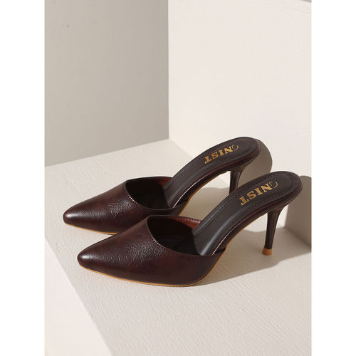 Buy GNIST Classy Pointed Brown Stiletto Mules Heels Online - Main Image