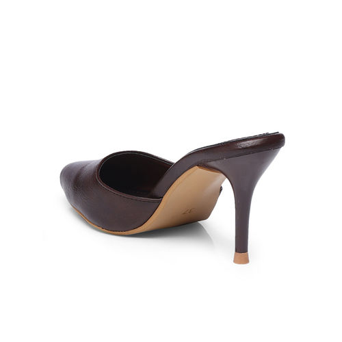 Buy GNIST Classy Pointed Brown Stiletto Mules Heels Online