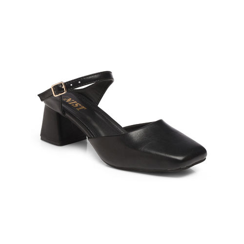 Buy GNIST Square Toe Mule Black Block Mules Heels Online