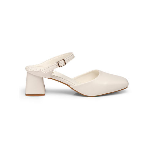 Buy GNIST Square Toe Mule White Block Mules Heels Online