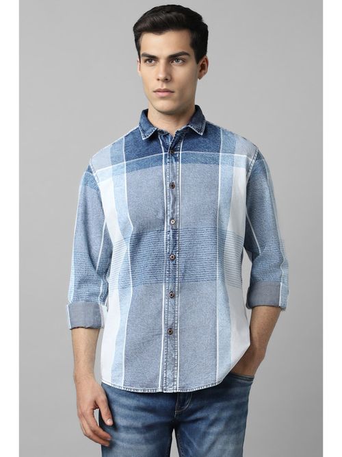 Louis Philippe Men Blue Slim Fit Colorblock Print Full Sleeves Casual Shirt