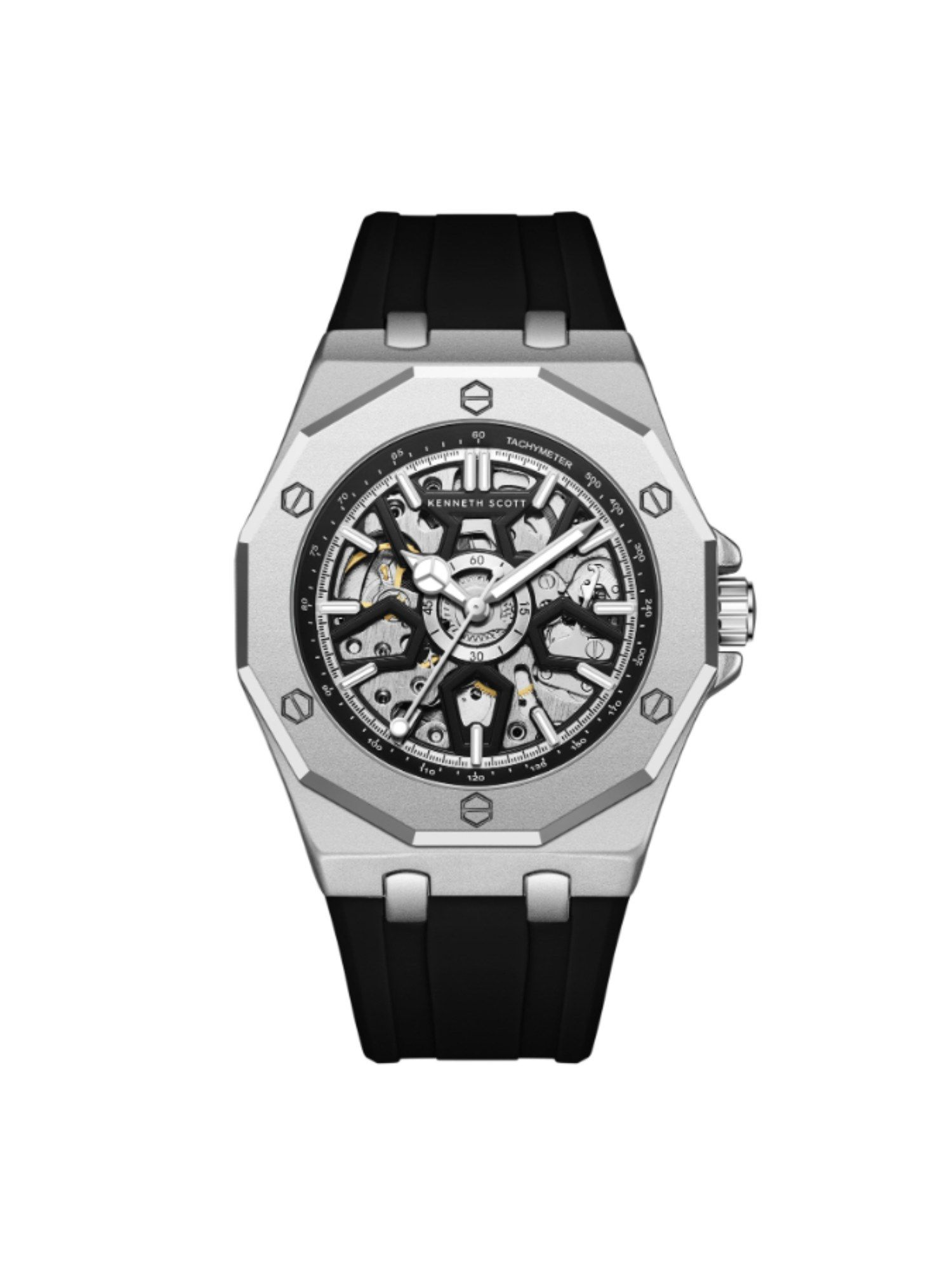 Kenneth Scott Men's Automatic Black Dial Watch (K25301-SSBB) (M)