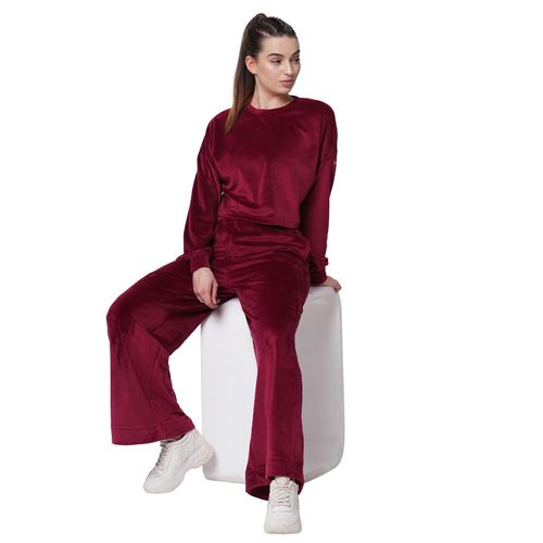 Buy Fitkin Women Maroon Velvet Relaxed Fit Loose Pants Tracksuit