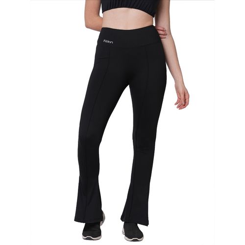 Fitkin Women Black Front Pintuck Bootcut Pants (S)