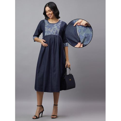 Mamma's Maternity Dark Blue Denim Solid Maternity Dress (M)