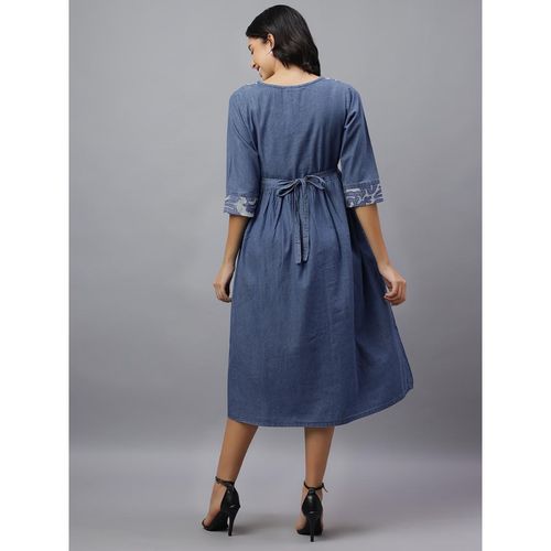 Buy Mamma's Maternity Light Blue Denim Solid Maternity Dress Online