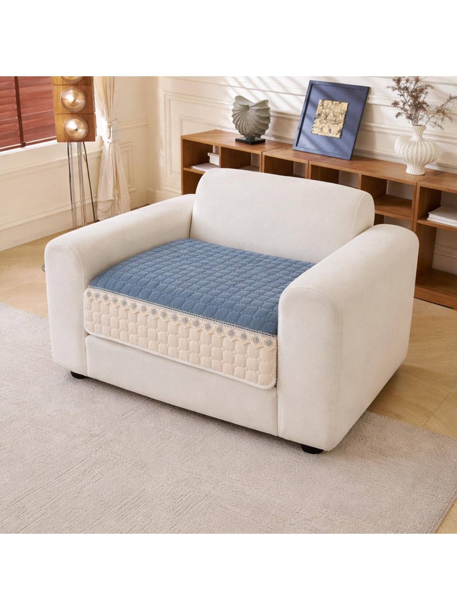 House of Quirk One Seater Washable Sofa Slipcover Soft Durable Furniture Protector - Blue