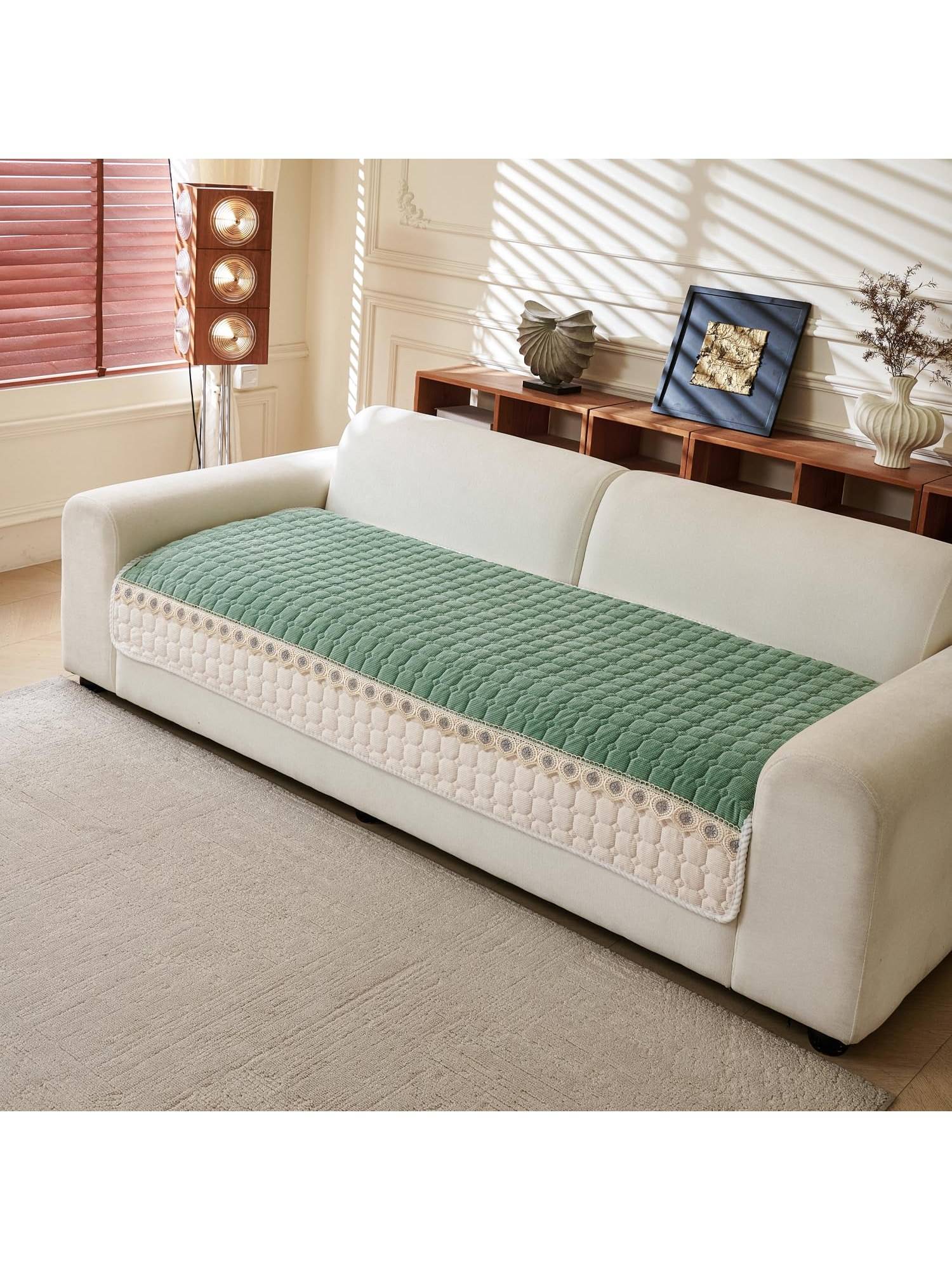 House of Quirk Two Seater Washable Sofa Slipcover Soft Durable Furniture Protector - Green