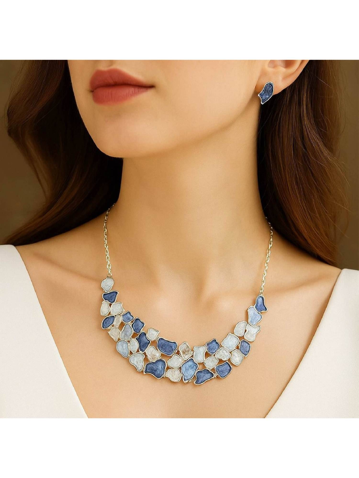 Dkane Designs Women Ocean Blue Shard Necklace Set