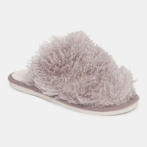 Twenty Dresses by Nykaa Fashion Grey and Blue Round Toe Furry Slippers (EURO 39) At Nykaa Fashion - Your Online Shopping Store