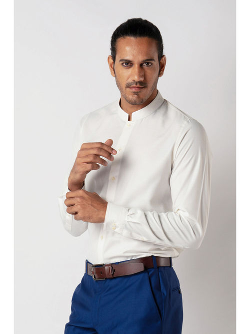 Bubber Blu Blanca Off White Chinese Collar Shirt (S)