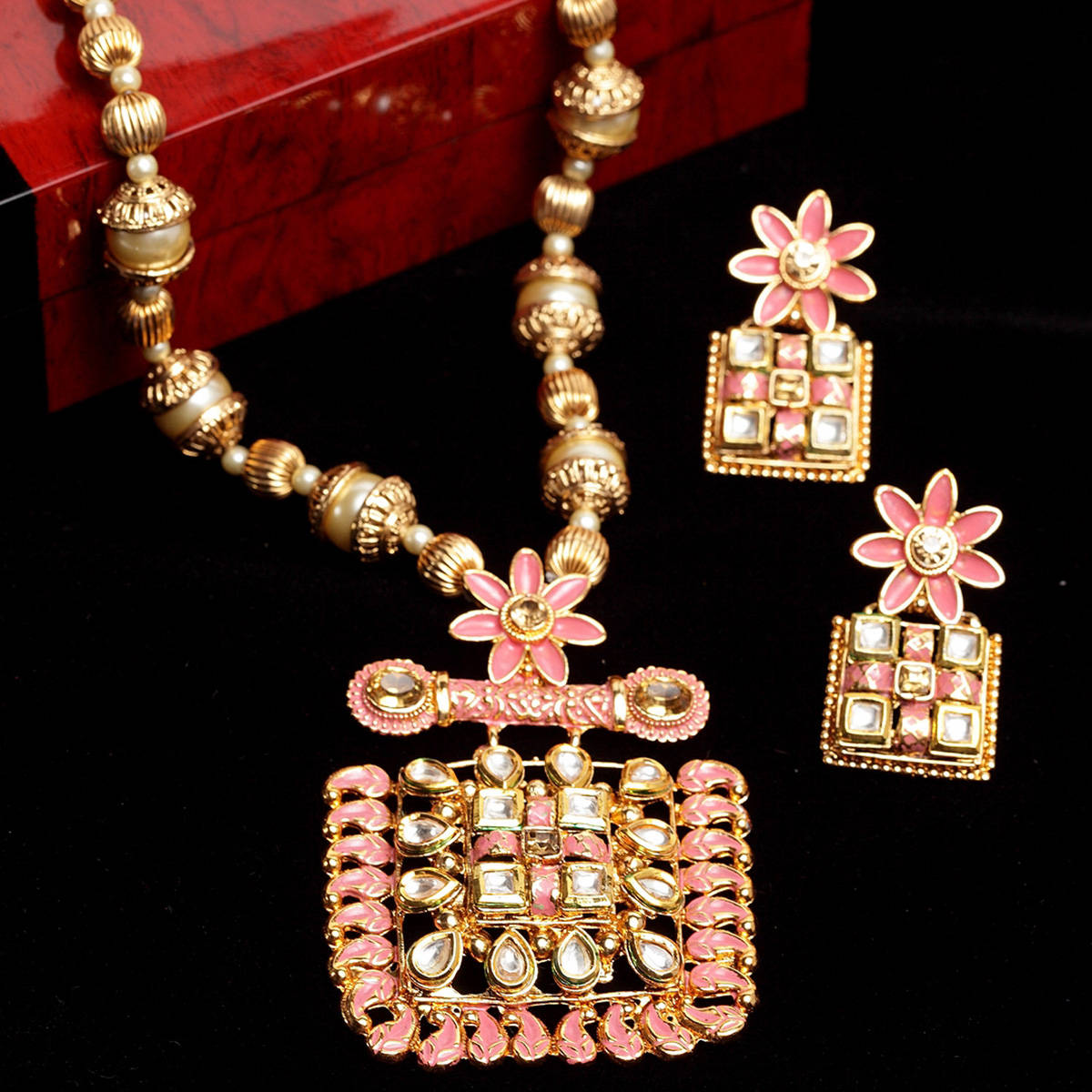 PANASH Women Gold-plated Pink Handpainted Jewellery Set