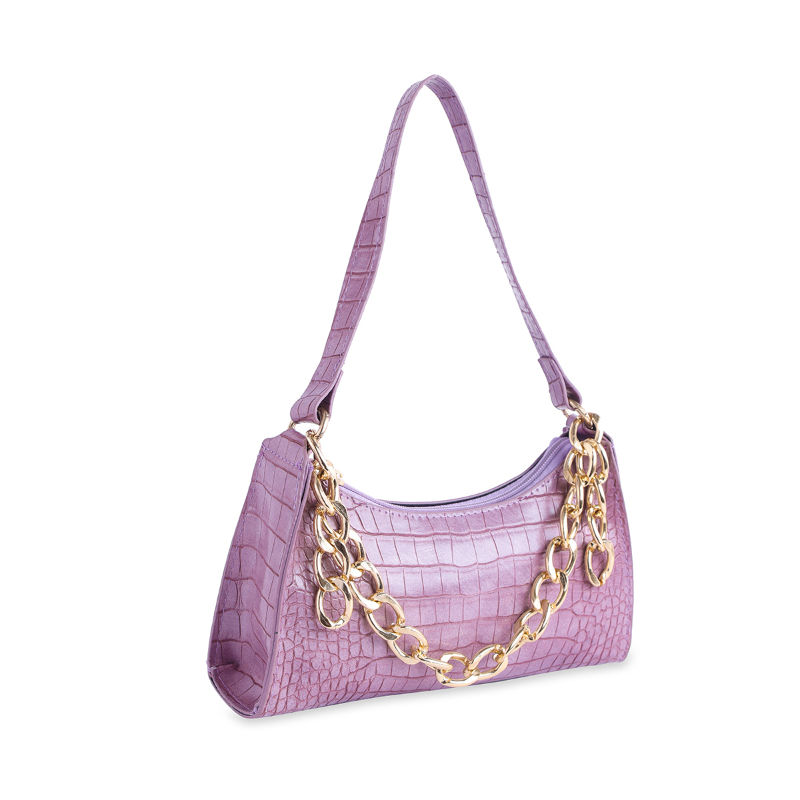 Buy NUFA Croc Chunky Chain Lavender Baguette Bag Online