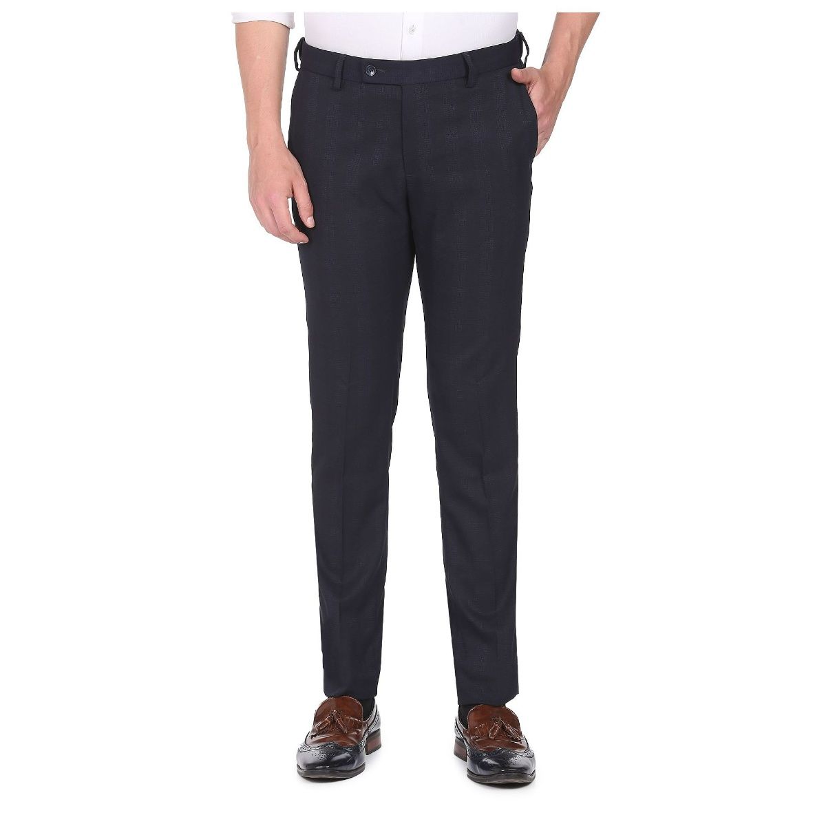 Buy Arrow Grey Regular Fit Texture Trousers for Mens Online @ Tata CLiQ