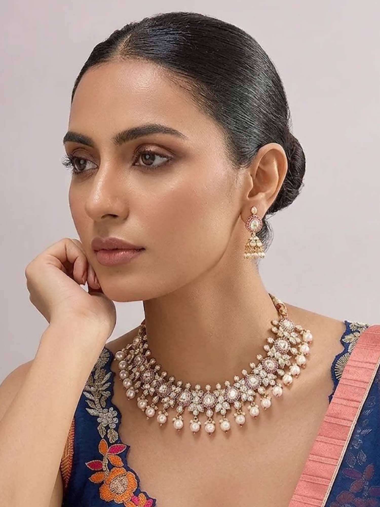 Auraa Trends Royal Kundan Pink Stone Jewellery Set