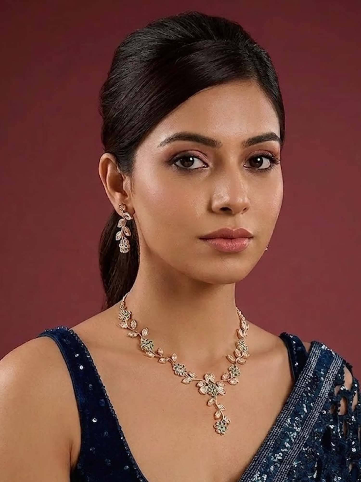Auraa Trends Heavy Bridal Stone Polki Green Jewellery Set