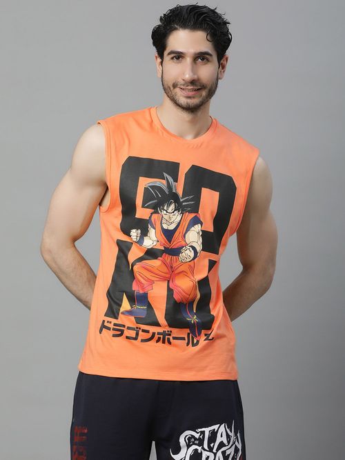 Free Authority Dragon Ball Z Printed Regular Fit Muscle T-Shirt for Men