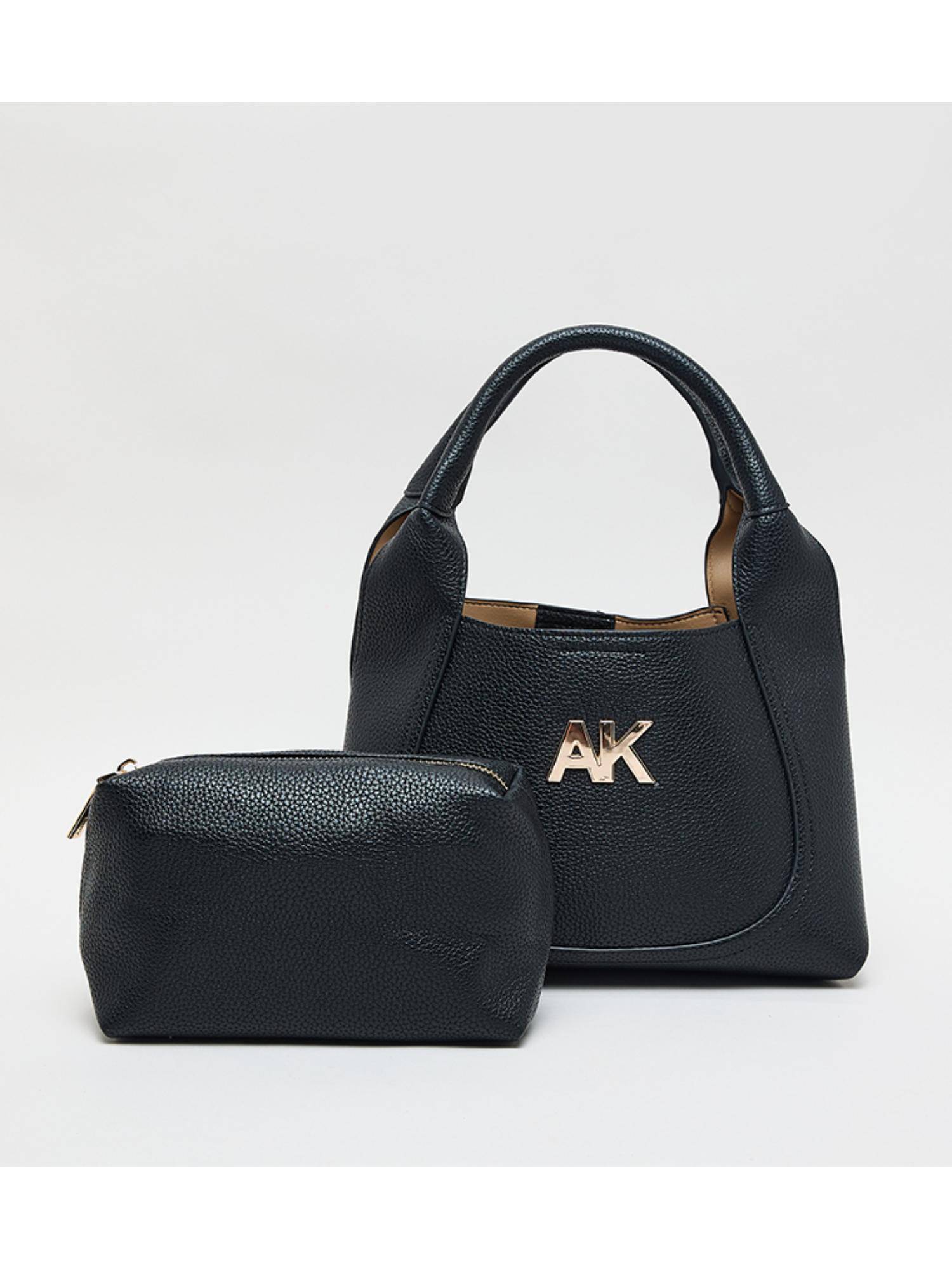 Anne Klein Black Women Handbag with Detachable Strap & Pouch