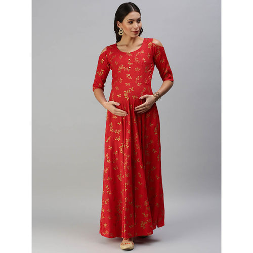 Buy Swishchick Red Fit Flare Maternity Dress Online
