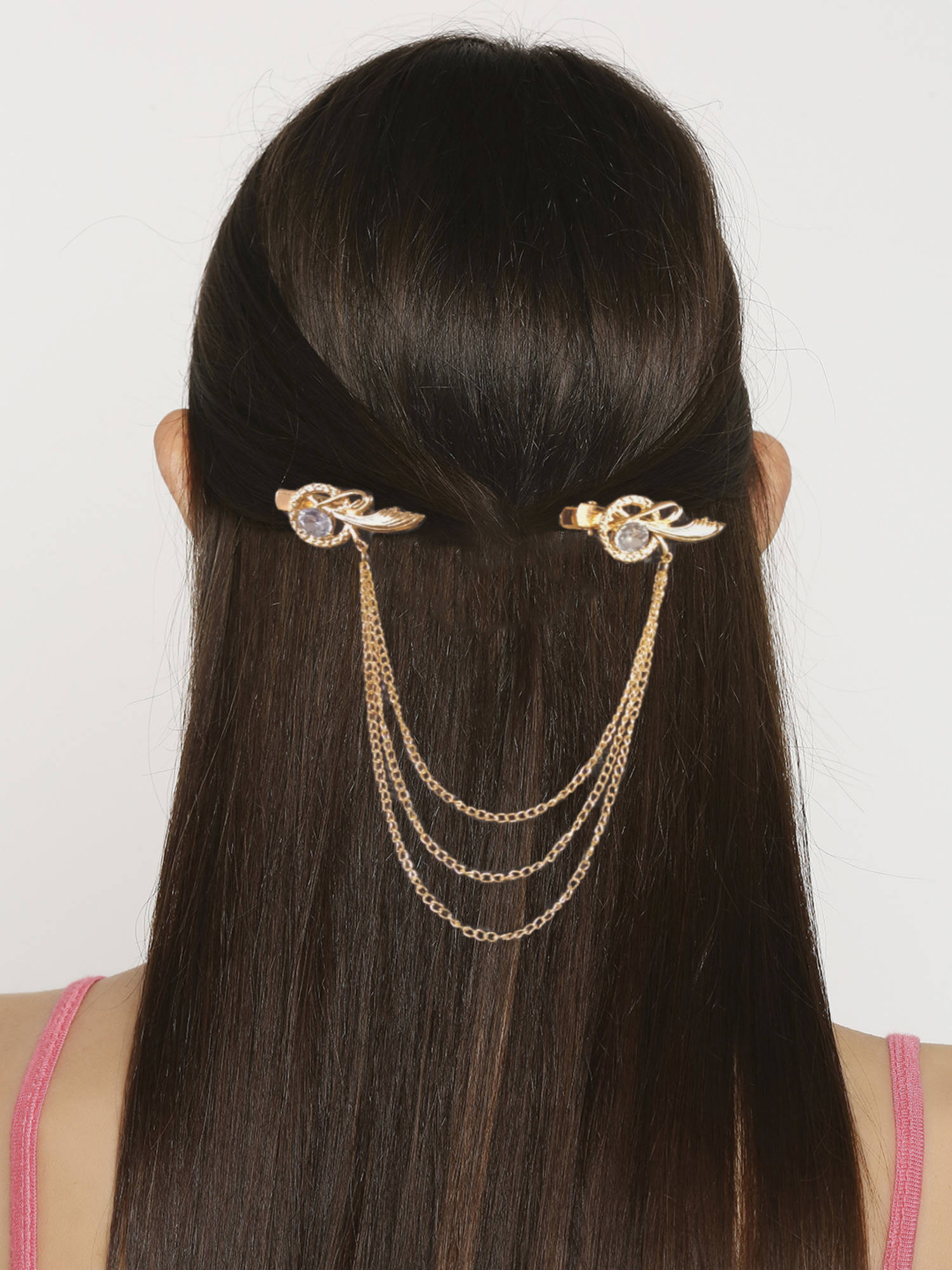 OOMPH Gold Tone White Multi Layer Chain Fashion Hair Pin for Women